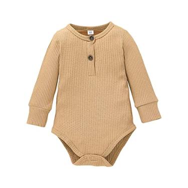 Imagem de Macacão com zíper para bebês meninas meninos manga longa sólido canelado macacão roupas roupas de bebê menino 9, Marrom, 0-3 Meses