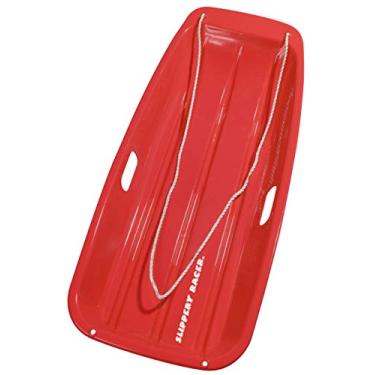 Imagem de Slippery Racer Downhill Sprinter Trenó infantil flexível de plástico resistente ao frio tobogã para neve com corda de puxar e alças - 89 cm (VERMELHO)