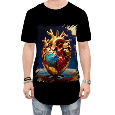 Imagem de Camiseta Longline Coração De Ouro Líquido Gold Heart 5 - Kasubeck Stor