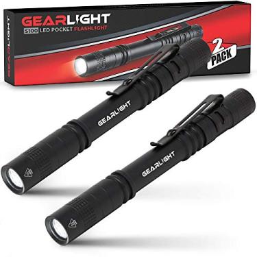 Imagem de GearLight Caneta de LED S100 – 2 lanternas pequenas e compactas com clipe para espaços apertados, inspeção policial, enfermeiros e uso médico – luz branca – pacote com 2 canetas (S100 Pen Light)