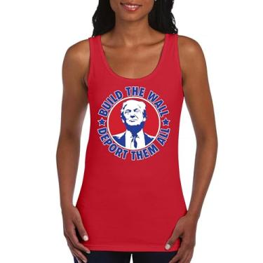 Imagem de Camiseta regata feminina Donald Trump 2024 Build The Wall Deport Them All MAGA America First FJB Republican President 47, Vermelho, P