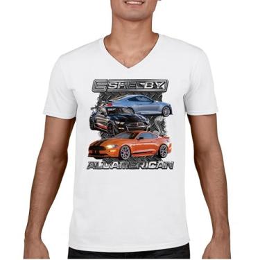 Imagem de Camiseta Shelby All American Cobra gola V Mustang Muscle Car Racing GT 350 GT 500 Performance Powered by Ford Tee, Branco, XXG