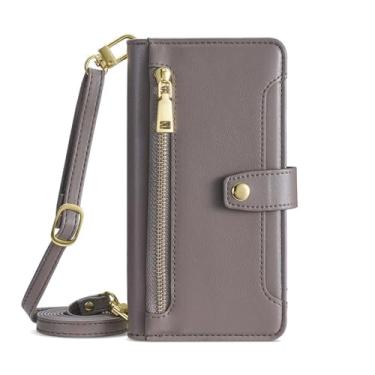 Imagem de Titular do cartão Crossbody Zipper Wallet Flip Phone Case Capa para iPhone 14 13 12 11 Pro XS Max XR X 7 8 6 6S Plus Capa de couro, cinza, para iPhone 13 Pro