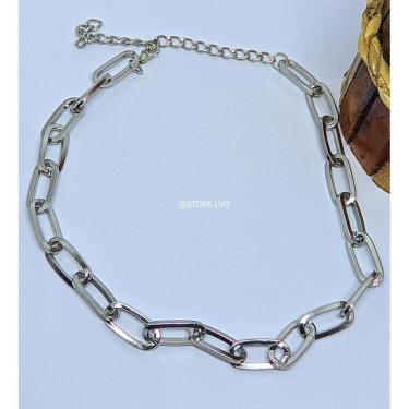 Imagem de Colar Gargantilha Feminino Corrente Elo Grossa quadrado Folheado Ouro Dourado e Prata Inspiração Blogueira Luxo Moda