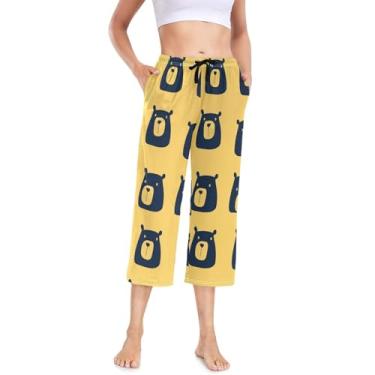 Imagem de Calça de pijama feminina elástica cropped para mulheres plus size cintura alta calças de dormir femininas desenho à mão ursos, Ursos, X-Large