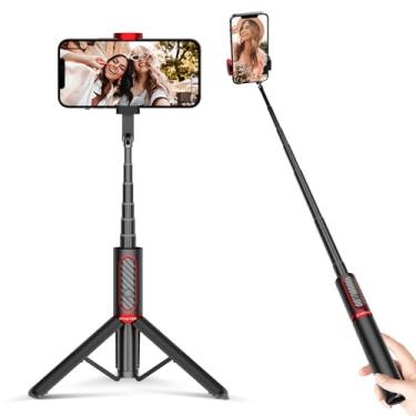 Imagem de ATUMTEK Tripé de selfie, 3 em 1 de alumínio extensível, bastão de selfie Bluetooth com controle remoto sem fio e suporte de tripé para iPhone 13/13 Pro/12/11/11 Pro/XS Max/XS/XR/X/8/7, smartphones Samsung, vermelho