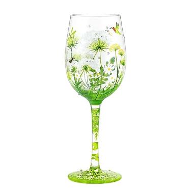 Imagem de NymphFable Anne's Lace 100% pintado à mão taça de vinho flor pássaro libélula 425 g para amigos familiares
