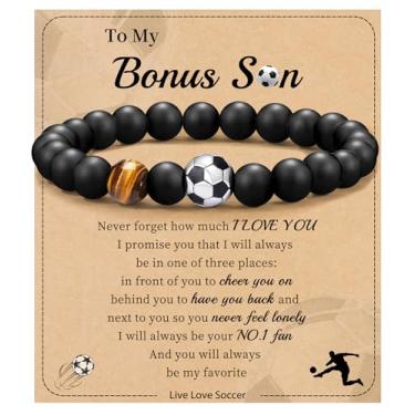 Imagem de Futebol Beisebol Basquete Presentes de Futebol Masculino Pulseiras com Contas Natural Olho de Tigre Pulseira Masculina Aniversário Presentes de Formatura para Filho Neto Bônus Filho Namorado Irmão,