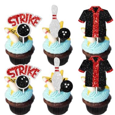 Imagem de 18pcs Black Glitter Bowling Dessert Cupcake Topper Bowling Strike Entertainment Theme Decor Supplies Baby Shower Boys Girls Happy Birthday Party Decorations