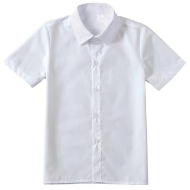Imagem de Camisa masculina de manga curta com botões de verão lisa para meninos tamanho 2-20 anos, Branco, 6