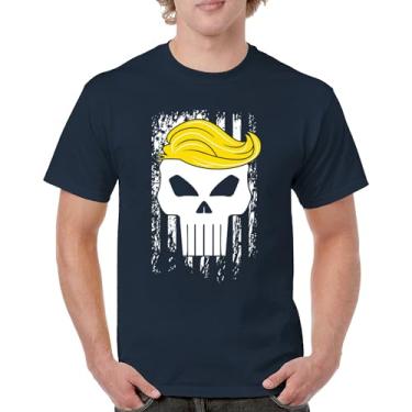 Imagem de Camiseta masculina Trump Flag 2024 Make America First Great Again Deplorable Skull My President MAGA Republican FJB, Azul marinho, G
