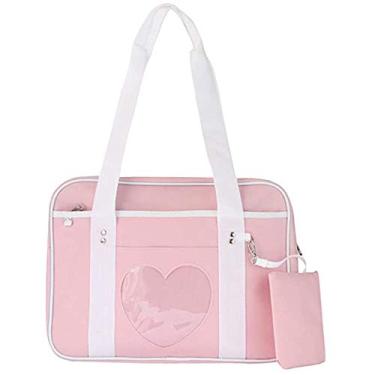 Imagem de KEEPOP Bolsa Ita Bag em formato de coração janela japonesa bolsa grande JK bolsa esportiva anime Satchels para Lolita Comic DIY cosplay azul, Rosa claro, One Size