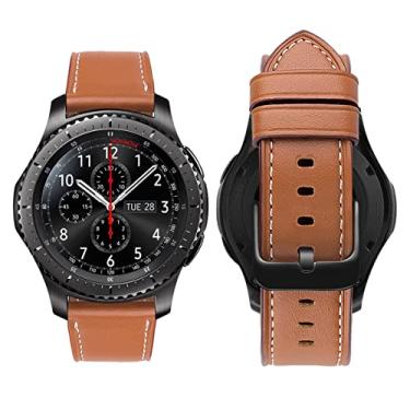 Imagem de MroTech Compatível com Samsung Gear S3 Frontier/Galaxy Watch 46 mm/Galaxy Watch 3 de 45 mm, pulseira feminina e masculina, 22 mm, pulseira de couro genuíno de liberação rápida para Huawei Watch GT/GT2/GT3 de 46 mm, marrom