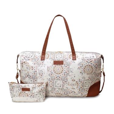 Imagem de Jadyn Luna Bolsa feminina Weekender e bolsa de viagem, grande capacidade de 37 litros, Mosaico, Bolsa esportiva macia com detalhes em couro vegano