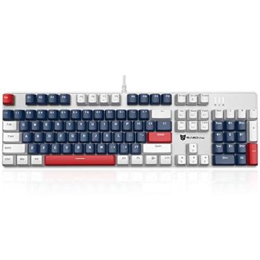 Imagem de Qisan Teclado mecânico 104 para jogos | Teclado USB branco retroiluminado para jogos de tamanho grande com fio | Layout dos EUA Interruptores vermelhos Hot Swappable Teclados mecânicos clicky