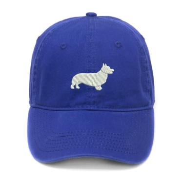 Imagem de Corgi Boné de beisebol masculino bordado cão algodão lavado, Azul, 7 1/8