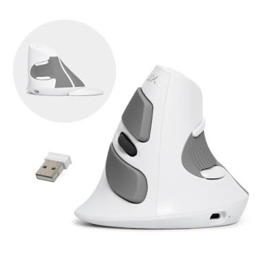 Imagem de DeLUX Mouse Ergonômico Sem Fio Recarregável da, Silencioso, 1600DPI, Reduz a Dor Mãos e Pulsos, Mouse Vertical com Receptor USB e BT 5.0, 6 Botões e Apoio para as Mãos Removível (M618G DB-Branco)