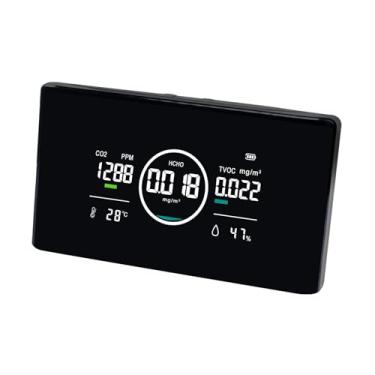 Imagem de Monitor profissional de qualidade do ar 5 em 1 para ambientes internos HCHO CO2 TVOC monitor de temperatura de umidade com indicador de alarme sonoro/visível para casa, escritório, armazém,