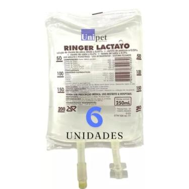 Imagem de Solução Ringer Lactato 250 mL JP - 6 Unidades - Reposição de Eletrólitos, Hidratação, Solução Estéril, Reidratação Animal - Unipet