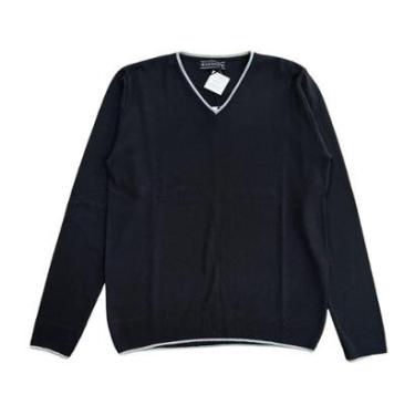 Imagem de Blusa Tricot Masculina Preta Suéter Gola V Inverno Tamanho P Malharia Star-Masculino