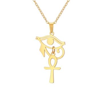 Imagem de VASSAGO Colar com cruz Ankh para mulheres e homens, colar com pingente de olho de Hórus, aço inoxidável, joias de proteção egípcia antiga, presente religioso, Aço inoxidável, Sem Pedra Preciosa
