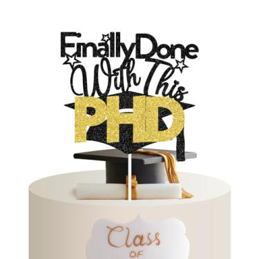 Imagem de Finally Done With This PHD Cake Topper, PhinisheD, You Did It， Congrats College Graduation Party Decorations Supplies