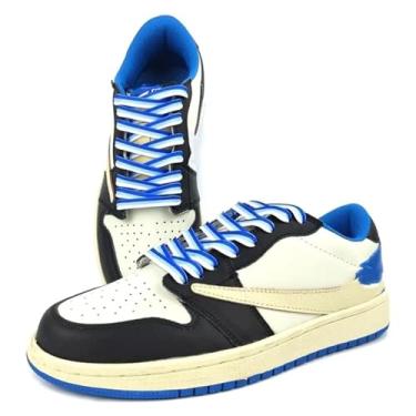 Imagem de Cadarços Listrados Colorblocked Tênis Infantil Adulto Cadarços Elásticos De Cor Gradiente Acessórios Para Sapatos(Blue white 4,160cm)