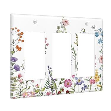 Imagem de Placa de parede rústica floral vintage aquarela flor tripla / decoração placa de parede 3 gangues interruptor de luz placa de tomada placa decorativa placa de interruptor elétrico GFCI placa frontal para decoração de quarto de cozinha