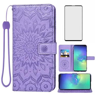 Imagem de Asuwish Capa de celular para Samsung Galaxy S10 Plus com protetor de tela de vidro temperado de couro fino com suporte para cartão Glaxay S10+ Galaxies S10plus 10S Edge S 10 10 plus feminino roxo