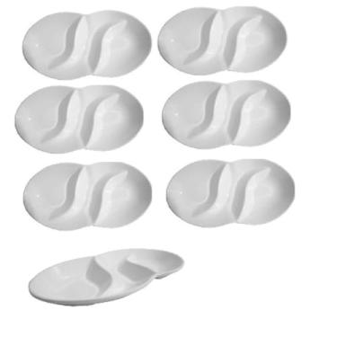 Imagem de 6 Petisqueiras Travessa Japonesa Melamina Branca Tripla Folha