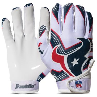 Imagem de Franklin Sports Houston Texans Youth NFL Football Receiver Gloves – Luvas receptoras para crianças – Logotipo da equipe NFL e palma de silicone – Par juvenil P/PP
