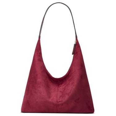 Imagem de Bolsa feminina moderna de camurça crescente, bolsa transversal, alça superior, bolsa de viagem, faculdade, trabalho, bolsa, Borgonha, Small