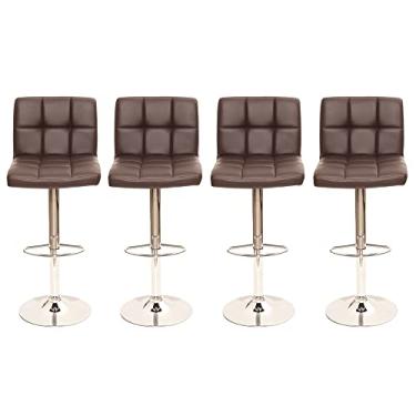 Imagem de Kit 4 Banquetas Gomos Giratórias com Encosto Alto Estofado Marrom, Regulagem de Altura para Cozinha Americana, Bar, Ilha, Bancada e Área Gourmet