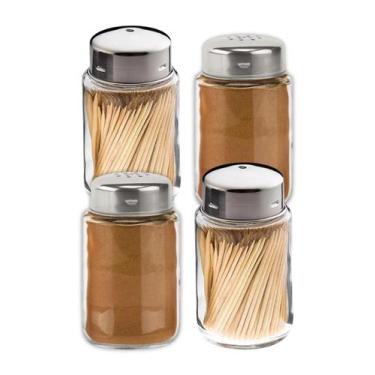 Imagem de Kit 2 Porta Condimentos Vidro P/ Sal Pimenta + 2 Paliteiro - Euro Home