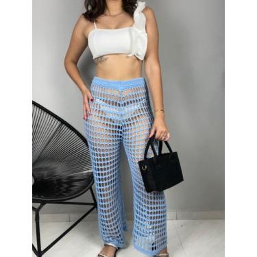 Imagem de Calça Pantalona Saida de Praia em Tricot Verão Premium Furinho Candy C