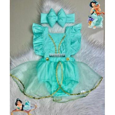 Imagem de Jardineira Romper Princesa Jasmine Body Roupa Bebe Menina Mesversário 
