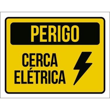 Imagem de Kit 5 Placas Perigo Cerca Elétrica Amarela 36X46 - Sinalizo