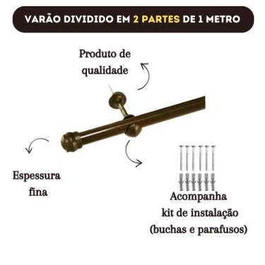Imagem de Kit varão simples 2 metros 19mm diâmetro para cortina Varias cores - A