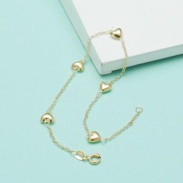 Imagem de Pulseira Elo Português 18cm Pingentes Corações Ouro 18k 750 - Thile Jó