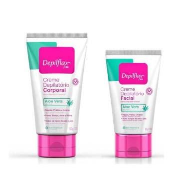 Imagem de Kit Creme Depilatório Facial e Corporal com Aloe Vera Depilflax Indolo