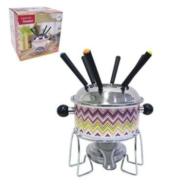 Imagem de Jogo de fondue de inox decorado com 6 garfos / panela / suporte / foga