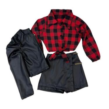 Imagem de Roupa Infantil Look Junino Camisa Xadrez Short Saia Jaqueta - AK FASHI