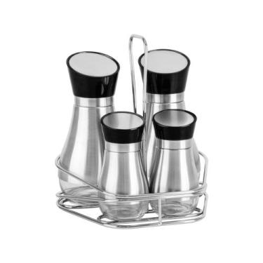 Imagem de Galheteiro Tramontina com Suporte 4 Peças Realce, Preto e Inox