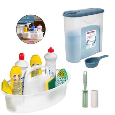 Imagem de Kit Balaio Cesto Oval 6l Porta Sabão Em Pó 1Kg Dosador Rolo Adesivo Pl