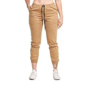 Imagem de Calça Jogger Sarja Feminina Skinny Com Punho S01F - Wooks, Caqui, GG
