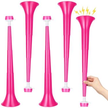 Imagem de GCQJOQ 4 Pcs Stadium Horn for Adult, 21 Inch Vuvuzela Plastic Collapsible Cheering Trumpets for Sporting Events Football Carnival Party, Rose Red