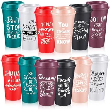 Imagem de FillTouch 12 peças de copos de agradecimento de funcionários presentes de apreciação de 473 ml copos de café de plástico reutilizáveis com tampas presente de equipe para funcionários colegas de
