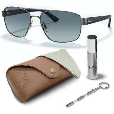 Imagem de Ray-Ban RB3663 Óculos de sol quadrados com kit de óculos – protetores de nariz ajustáveis – Óculos de sol quadrados, Armação de bronze polido | Lente cinza gradiente azul, 60 mm