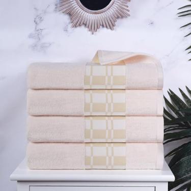 Imagem de Superior Larissa Conjunto de toalhas de banho de algodão, design geométrico, borda maquineta, toalhas de peso médio para banheiro, banho de hóspedes, spa, resort, hotel, Airbnb, essenciais para casa,