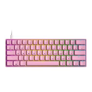 Imagem de GK61 Teclado mecânico para jogos – 61 teclas multicoloridas RGB iluminado por LED retroiluminado com fio programável para PC/Mac Gamer (amarelo mecânico Gateron, rosa prisma)